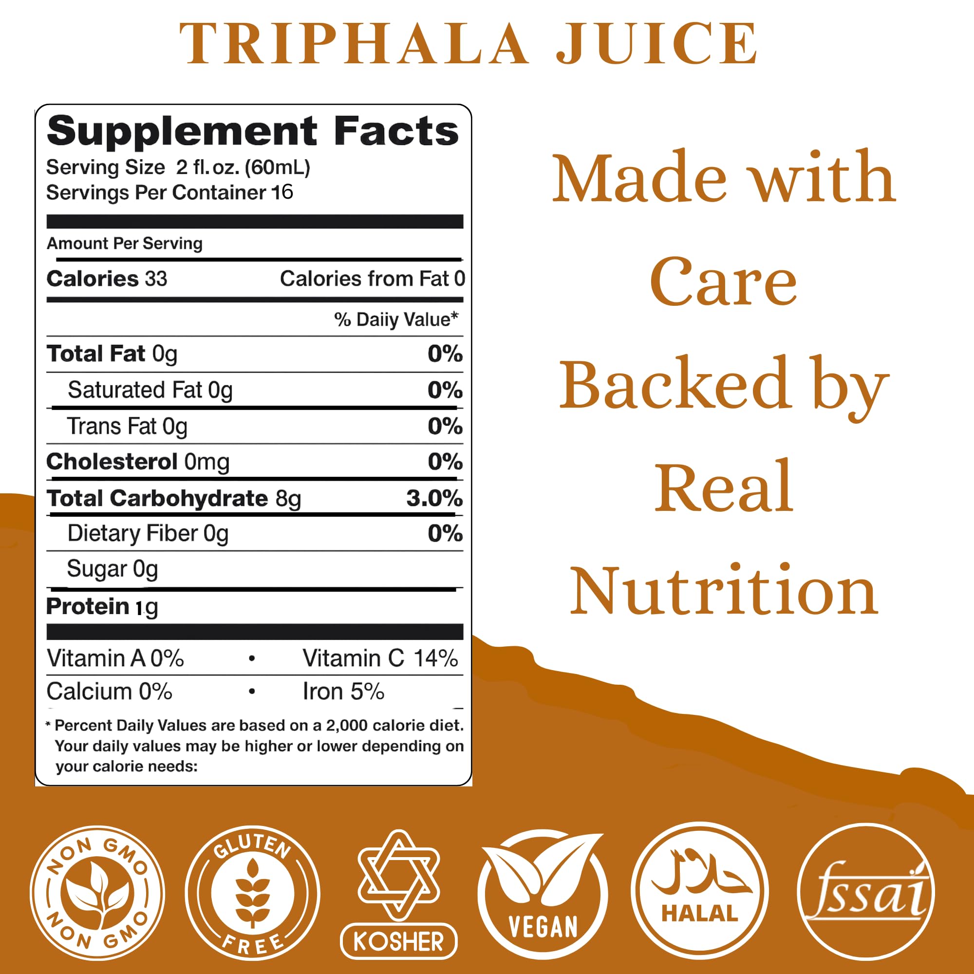 Basic Ayurveda Triphala Juice capuchon-doseur pratique pour mesurer la dose quotidienne.