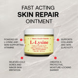 Application sur les lèvres avec la pommade Lysine Basic Brands pour hydrater