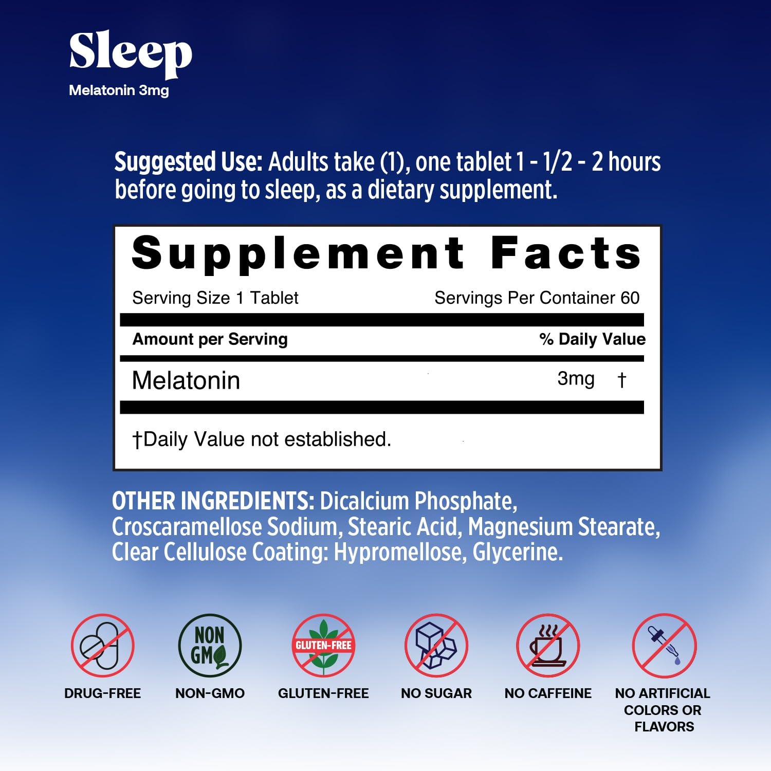 Basic Brands Sleep Mélatonine 3 mg, graphique des ingrédients et bienfaits potentiels.