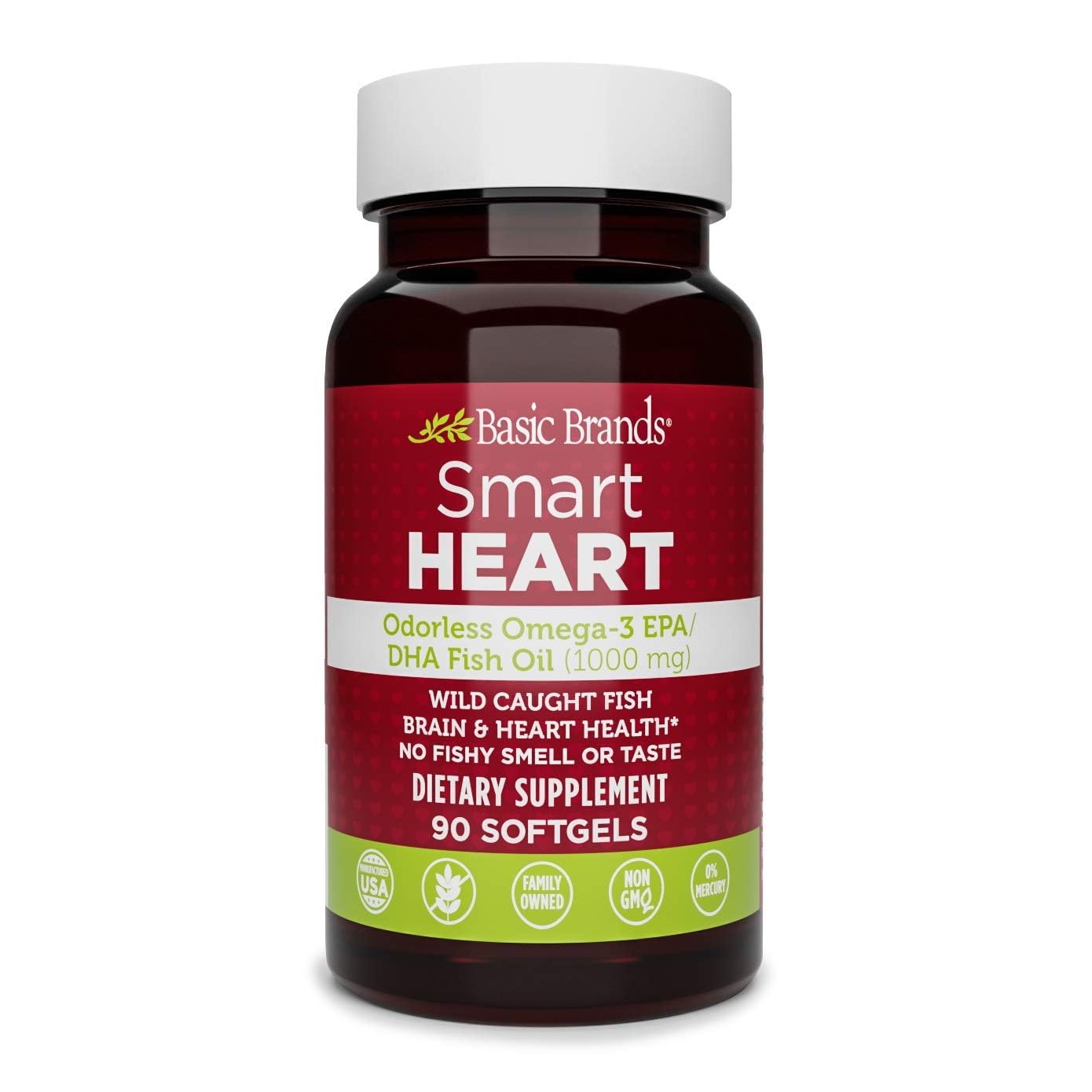 Basic Brands Smart Heart Omega-3 sans odeur : bouteille pratique et facile à utiliser.