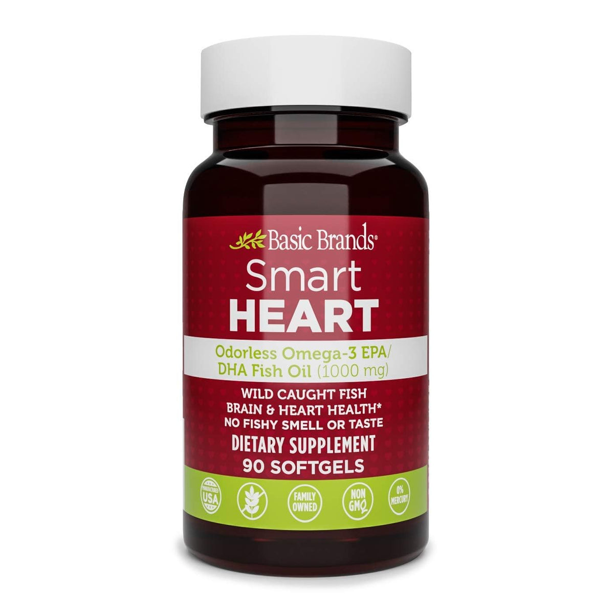 Basic Brands Smart Heart Omega-3 sans odeur : bouteille pratique et facile à utiliser.