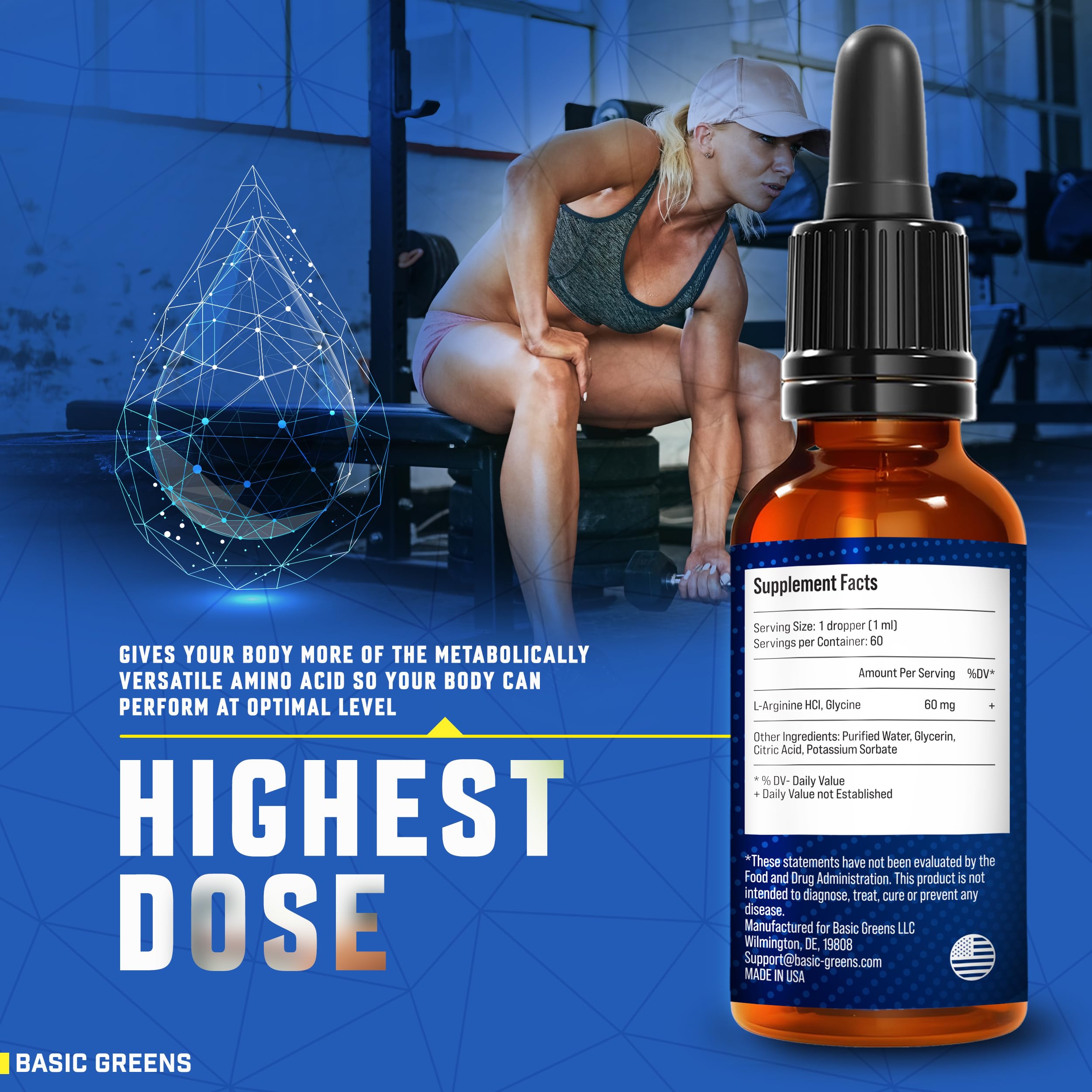 BASIC GREENS L-Arginine – dose quotidienne de 3000 mg pour favoriser la circulation et l'endurance