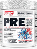 BASIC SUPPLEMENTS Pre-Workout, bouteille affichant caféine et citrulline pour énergie
