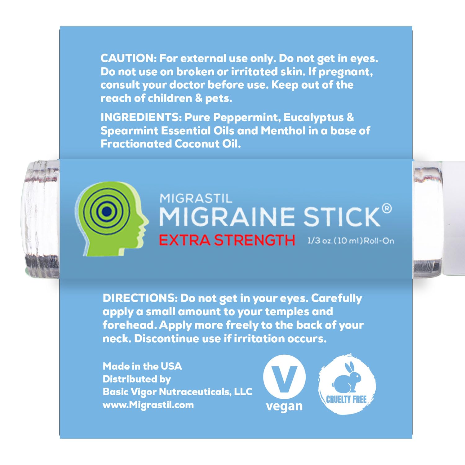 Basic Vigor Migrastil Roll-On menthe-poivrée pour soulager tempes et nuque