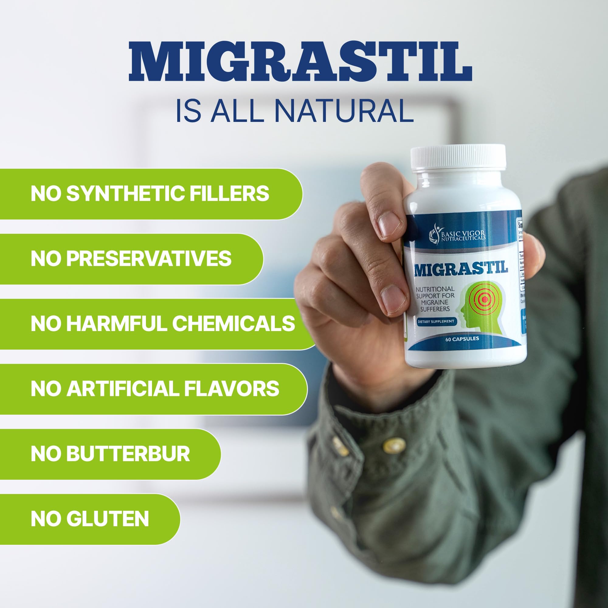Basic Vigor Migrastil, fabrication aux États‑Unis et traçabilité.