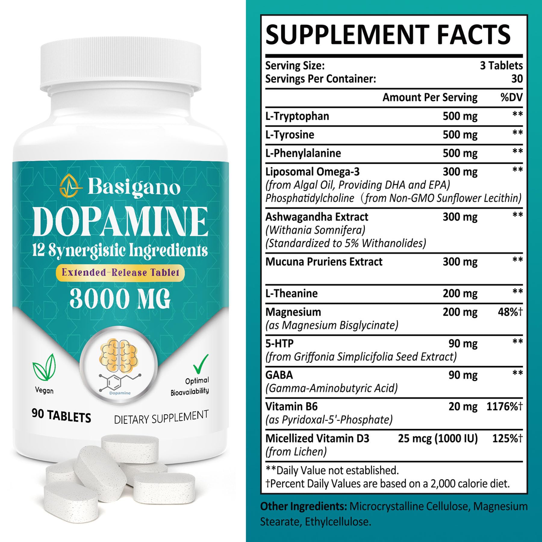 Basigano Dopamine comprimés: dosage pratique pour l'énergie.