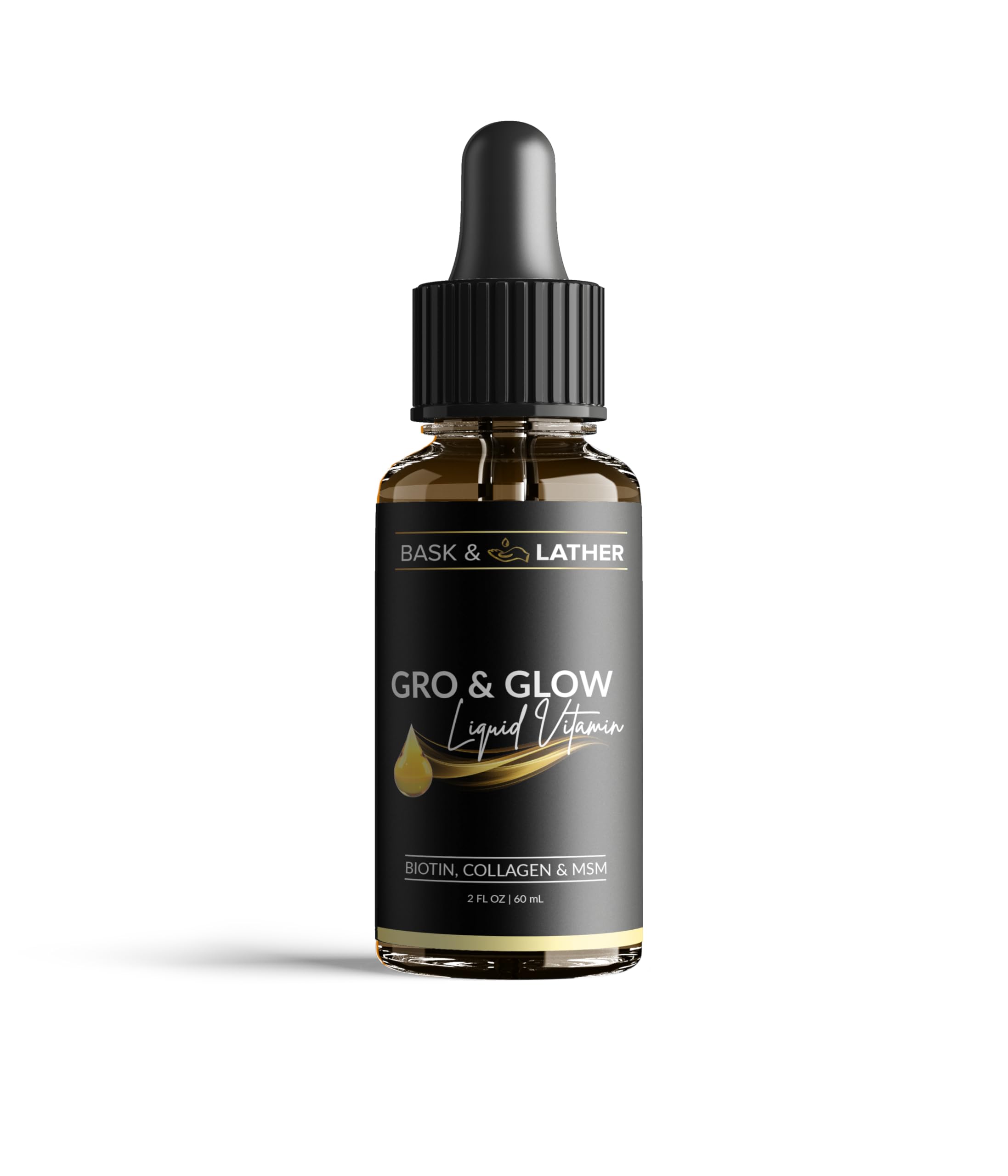 Gro & Glow Bask & Lather : bouteille pratique de 60 ml pour routine beauté.