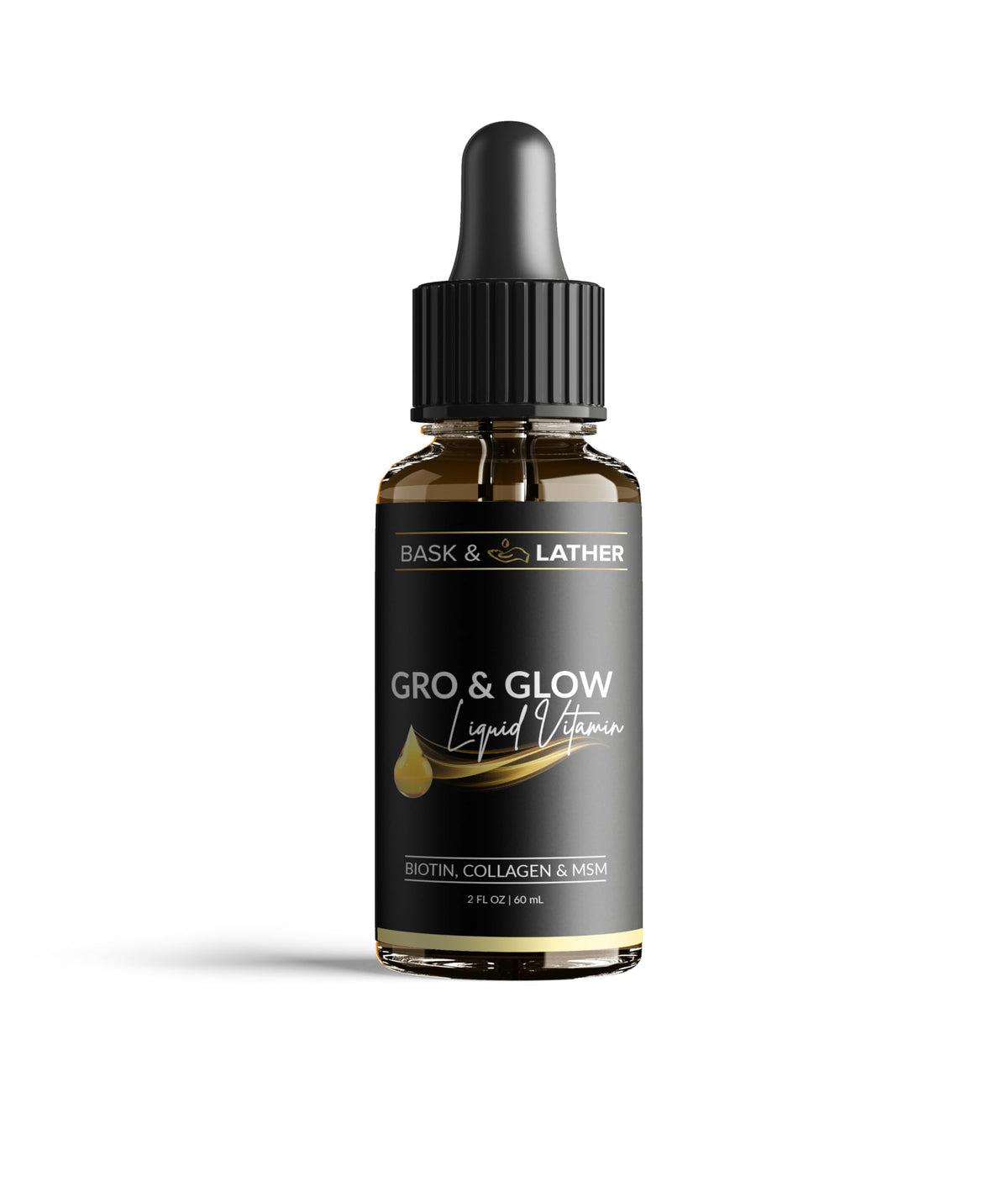 Gro & Glow Bask & Lather : bouteille pratique de 60 ml pour routine beauté.
