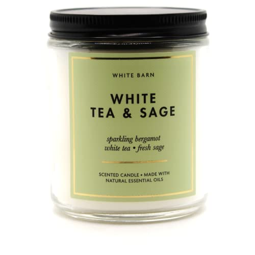Bougie Bath & Body Works 1-mèche Thé blanc et Sauge, parfum durable et ambiance cocooning.