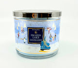 bougie Bath & Body Works 3-wick lac gele, ambiance hivernale chaleureuse et parfum frais.
