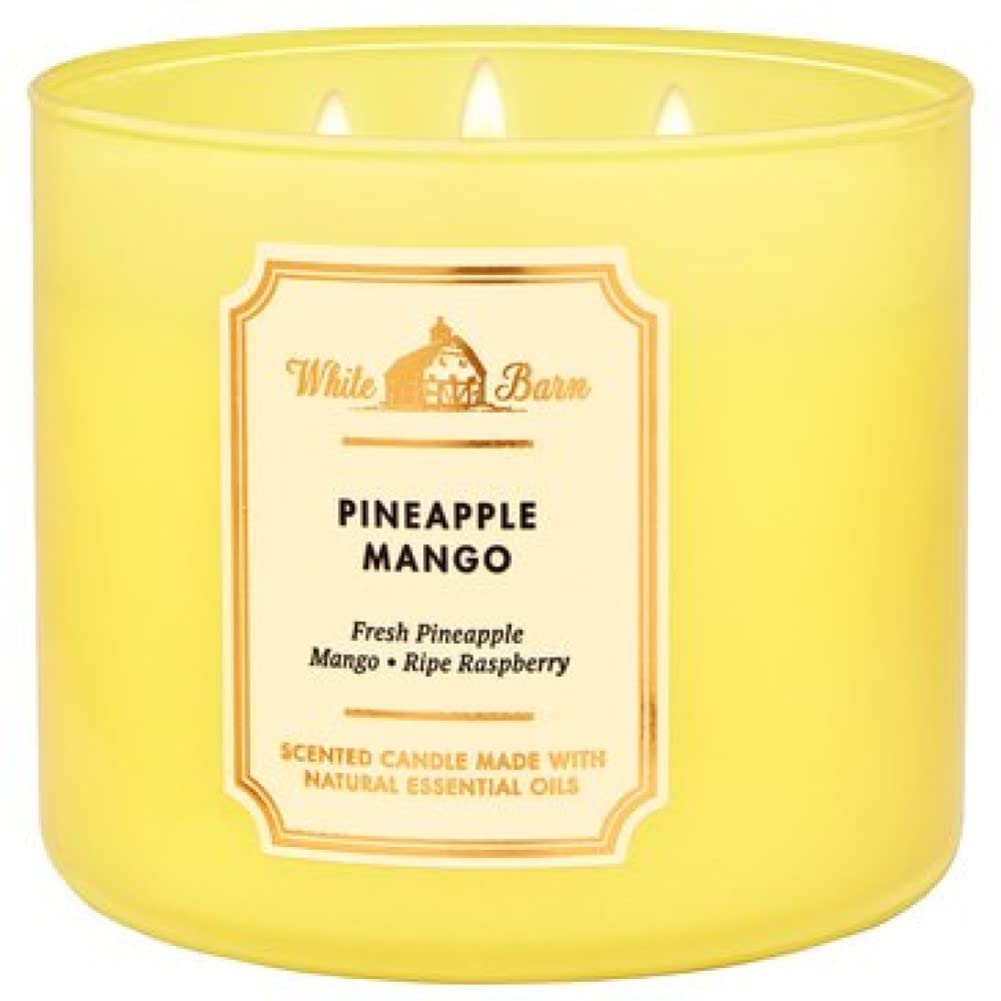 Bougie Bath & Body Works ananas-mangue, 3 mèches, ambiance tropicale et détente.
