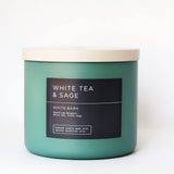 Bougie Bath & Body Works à trois mèches Thé blanc Sauge, ambiance apaisante et parfum durable.
