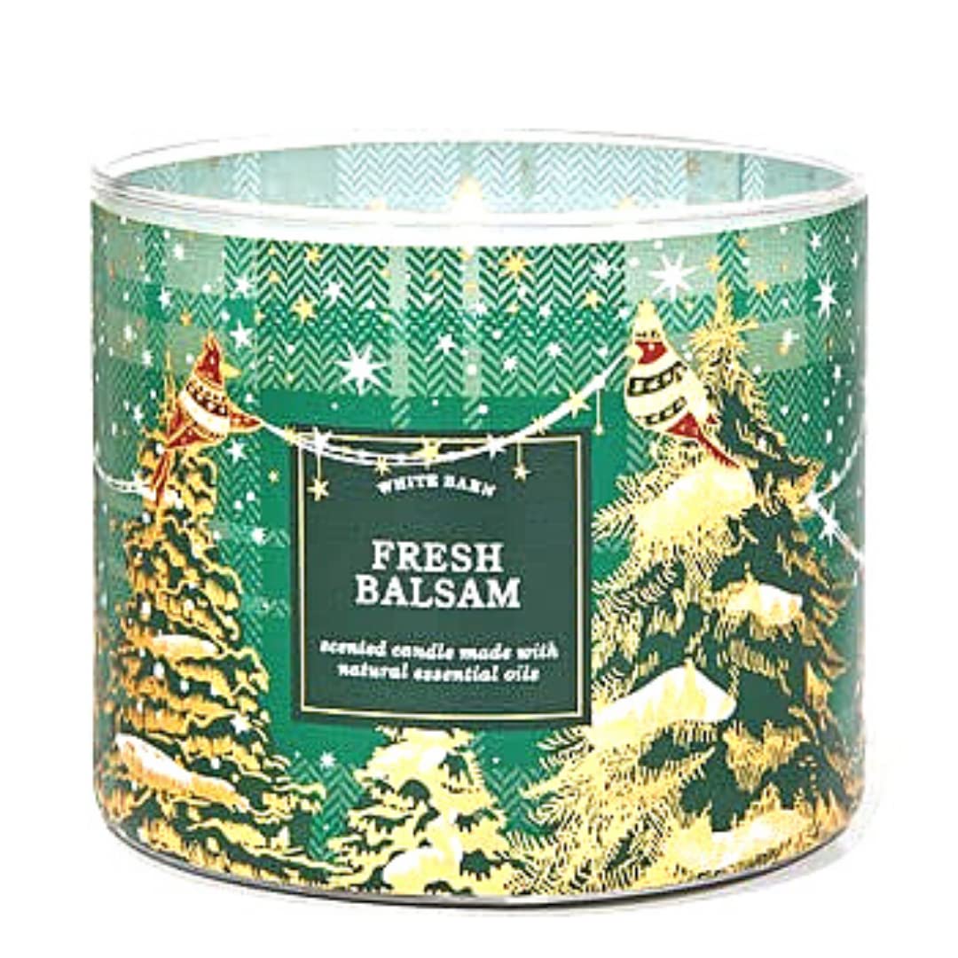 Bath & Body Works Bougie White Barn, vue avant, diffusion bois frais pour l'ambiance hivernale.