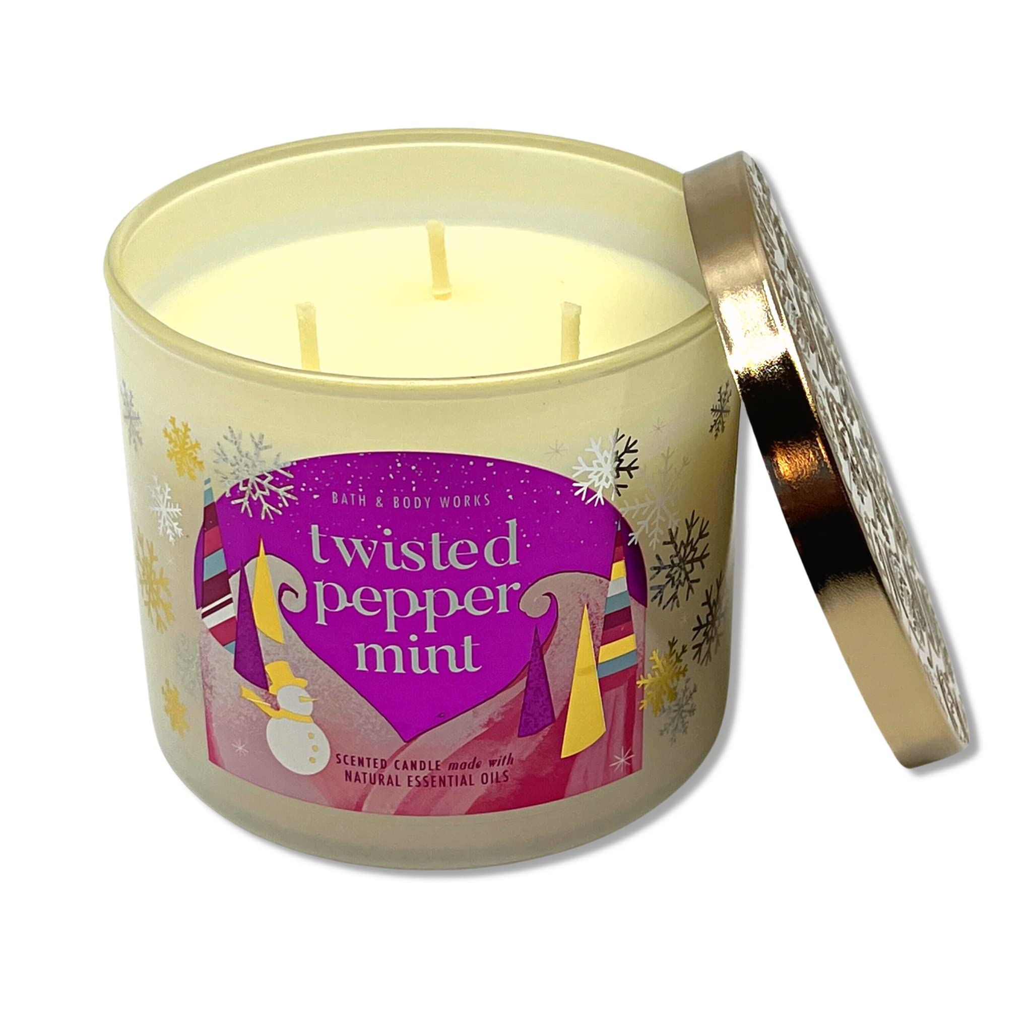 Couvercle décoratif Bath & Body Works sur bougie Twisted Peppermint, touche festive