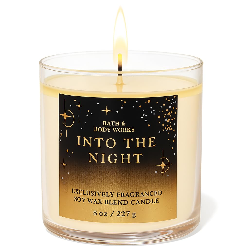Bougie Bath & Body Works Into the Night, ambre-framboise, idéale pour une ambiance chaleureuse et apaisante.