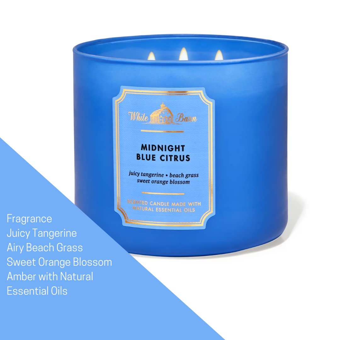 Bougie White Barn Midnight Blue Citrus, verre bleu moderne pour décorer votre intérieur.