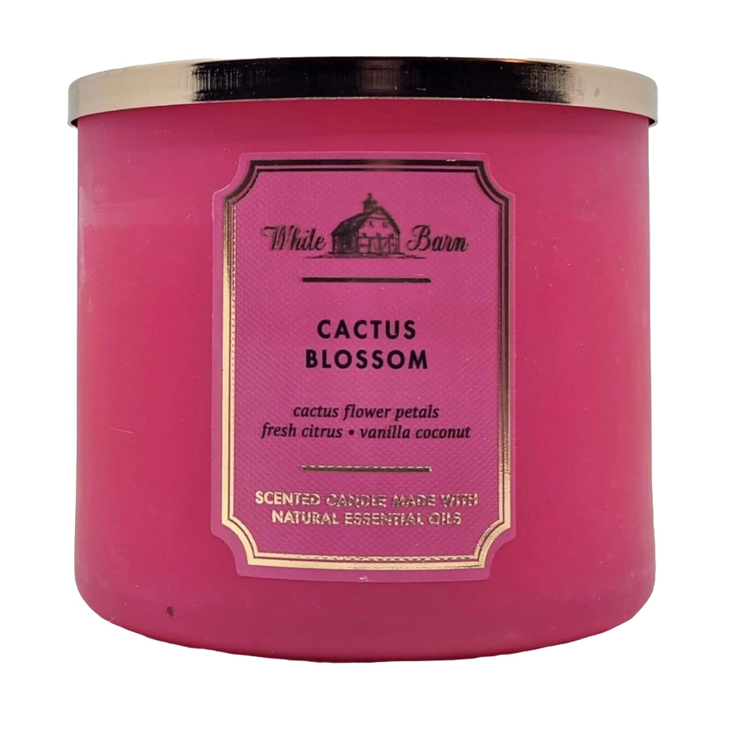 Bougie White Barn 3-Wick, cire soyeuse et parfum tropical durable.