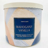 Bougie Bath & Body Works White Barn Mahogany Vanilla, ambiance chaleureuse avec flamme triple.
