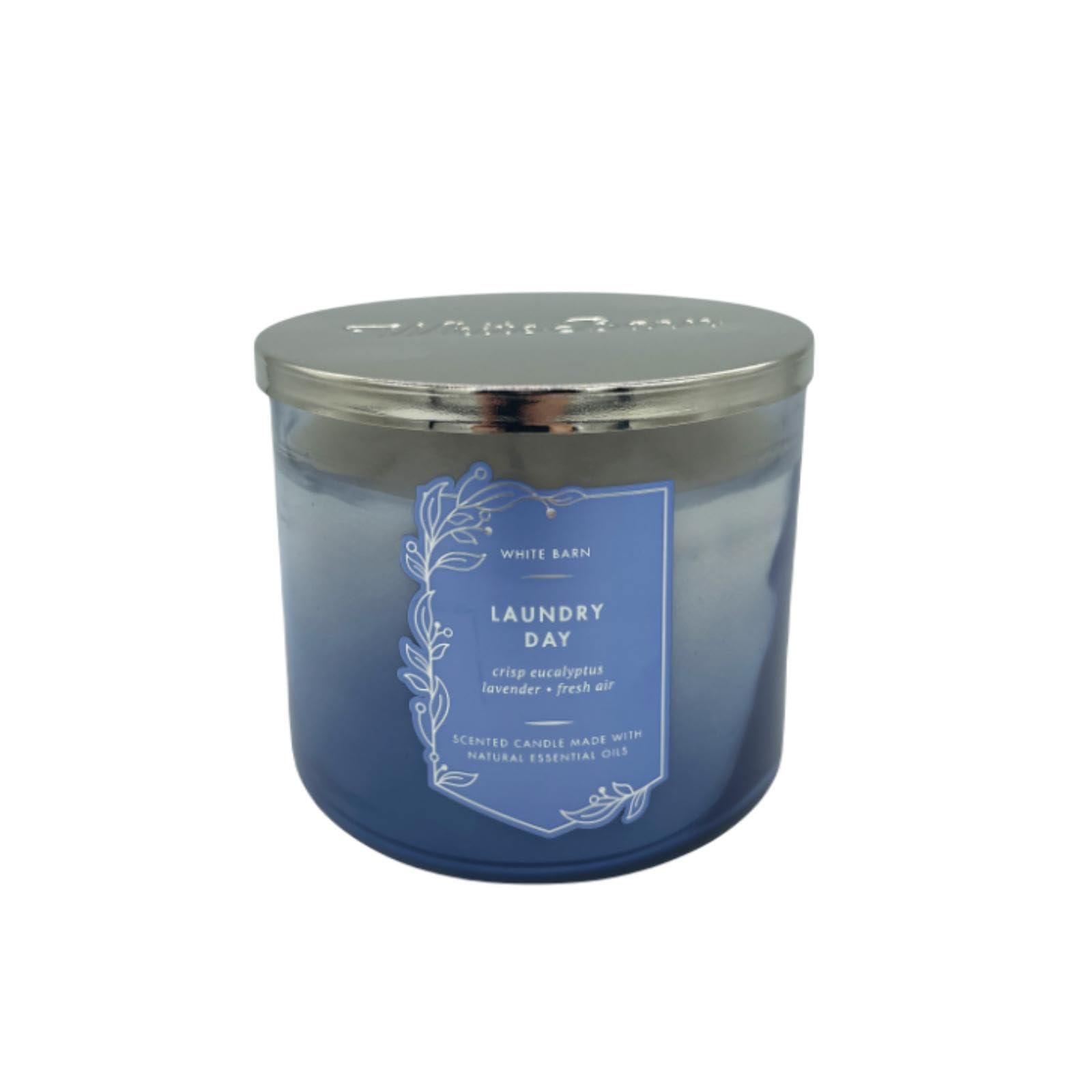 Bougie White Barn par Bath & Body Works, 3 mèches, huiles essentielles, parfum frais pour salon.