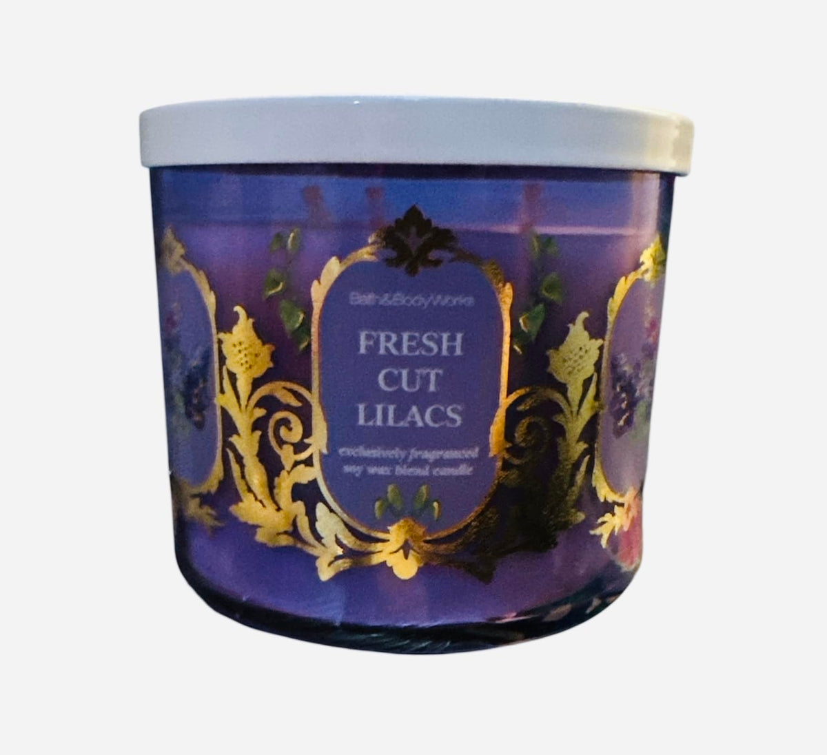 Bougie Bath & Body Works White Barn, bougie 3 mèches lilas frais pour ambiance florale durable.