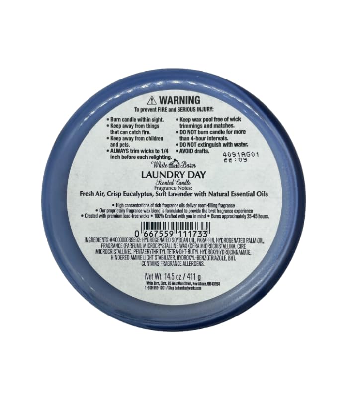 Bougie White Barn Bath & Body Works, parfum linge propre, ambiance printanière.