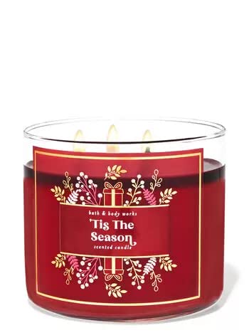 Bougie Bath & Body Works White Barn Tis the Season, 3 mèches, parfum pomme cannelle ambiance chaleureuse.