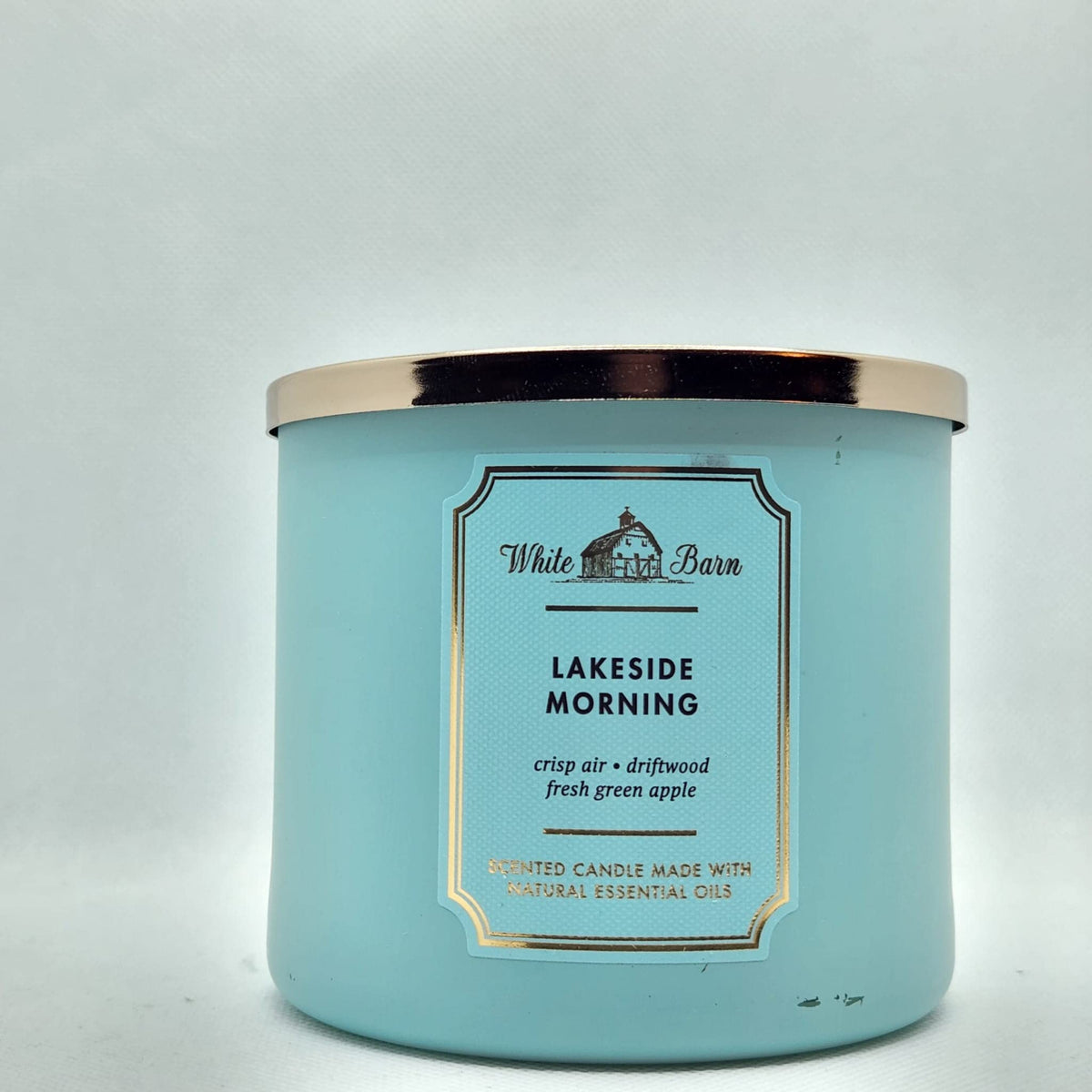 Bougie Bath & Body Works Lakeside Morning, 3-meches, idéale pour atmosphère apaisante.