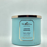 Bougie Bath & Body Works Lakeside Morning, 3-meches, idéale pour atmosphère apaisante.