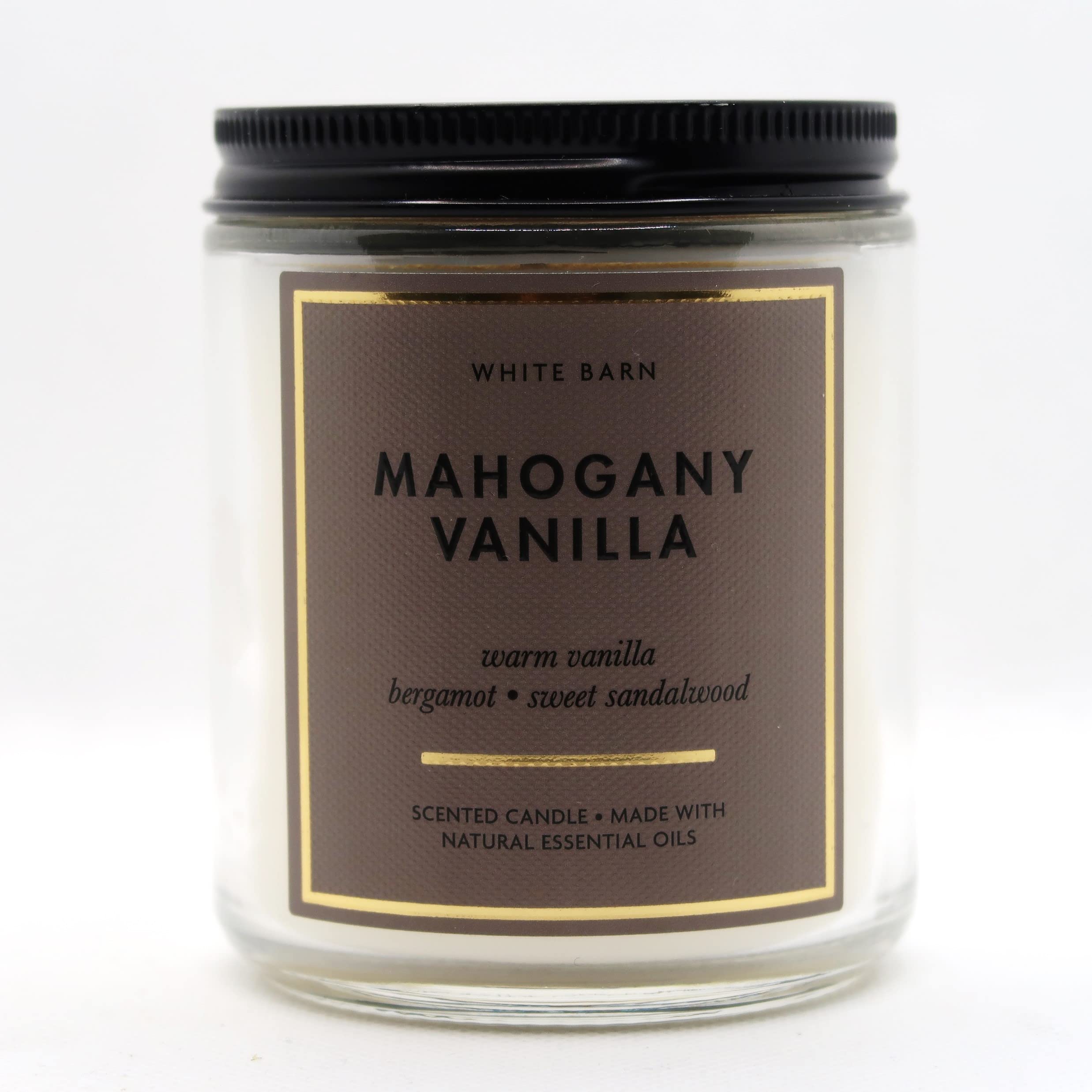 Bougie Bath & Body Works Mahogany Vanilla 1 mèche, diffusion d'un arôme bois vanillé.