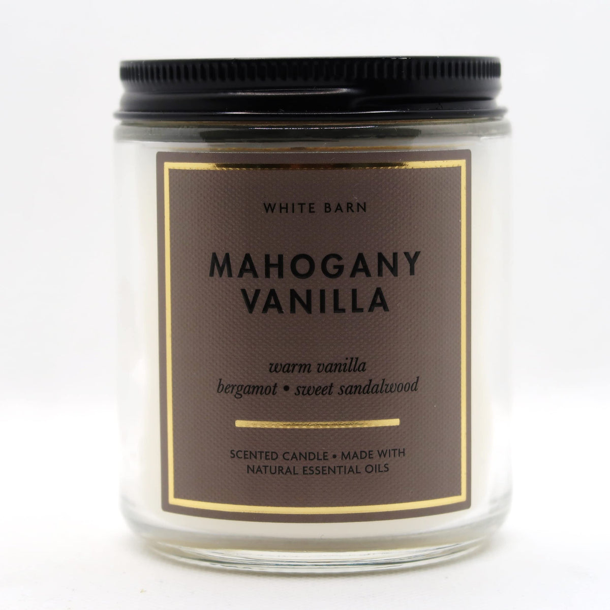 Bougie Bath & Body Works Mahogany Vanilla 1 mèche, diffusion d'un arôme bois vanillé.