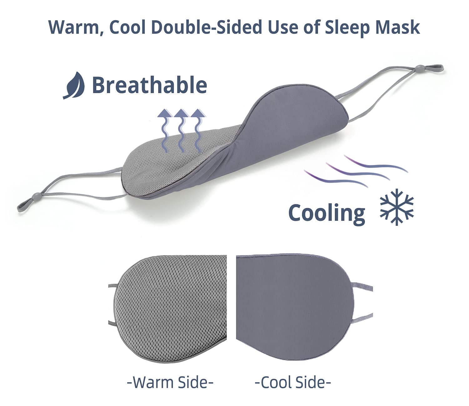 BATHRINS Masque sommeil double-face fermé, côté froid en soie glacée.