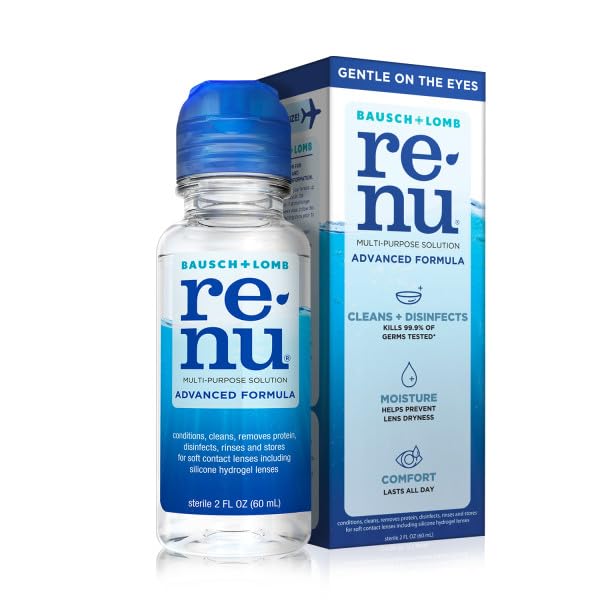 Bausch + Lomb Renu Advanced : flacon montrant le nettoyage efficace des lentilles au quotidien
