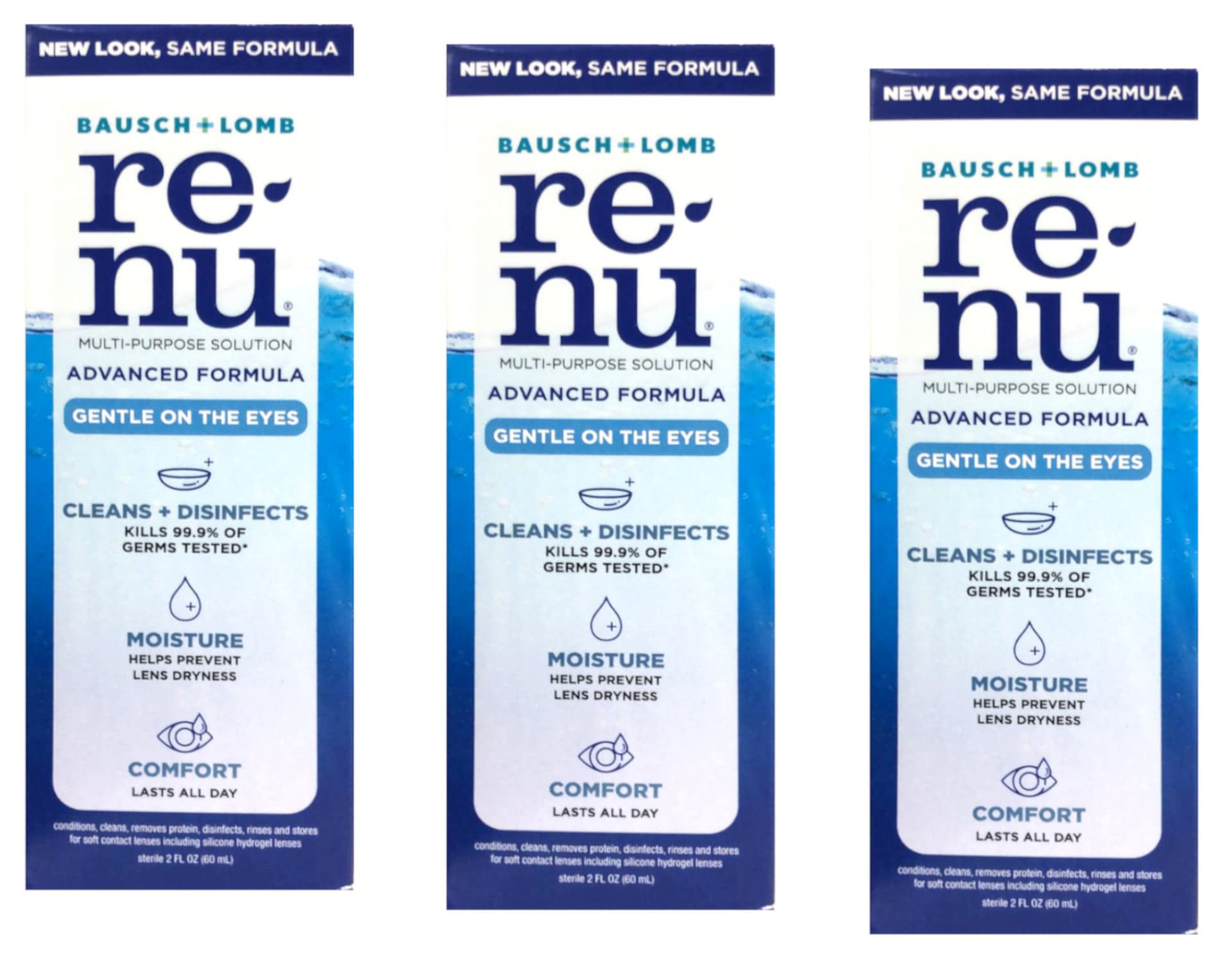 Renu Bausch + Lomb, flacon 2 oz, nettoyage efficace des lentilles.
