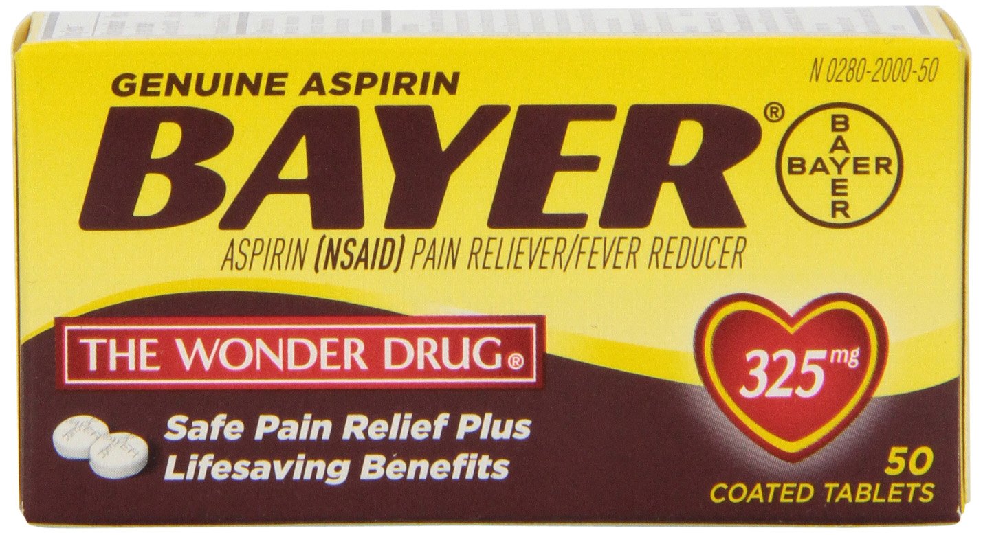 Bayer Aspirine 325 mg, boîte avec deux flacons de 50 comprimés chacun