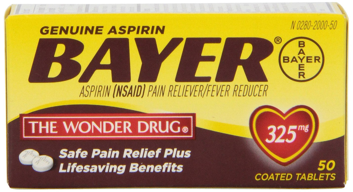 Bayer Aspirine 325 mg, boîte avec deux flacons de 50 comprimés chacun