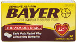 Bayer Aspirine 325 mg, boîte avec deux flacons de 50 comprimés chacun