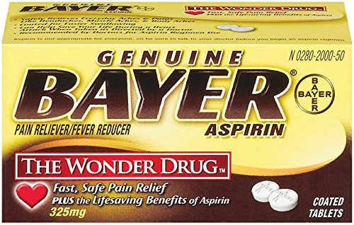 Tablettes Bayer Aspirine 325 mg en gros plan, forme et texture visibles
