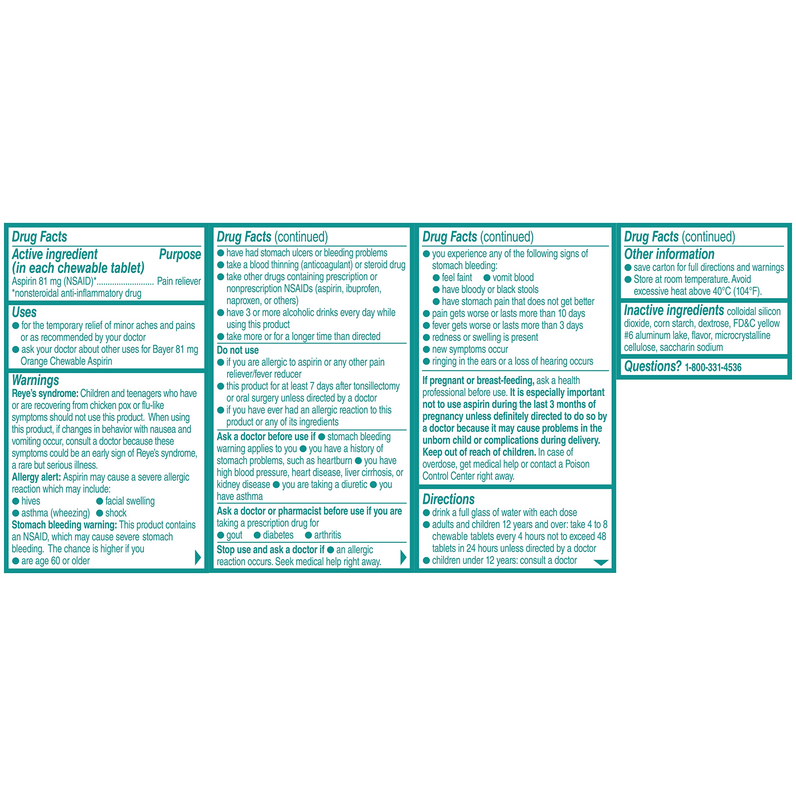 Comprimé orange Bayer aspirine croquable 81 mg, goût agréable.