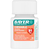 Lot de six boîtes Bayer aspirine croquable orange 81 mg, 216 comprimés.