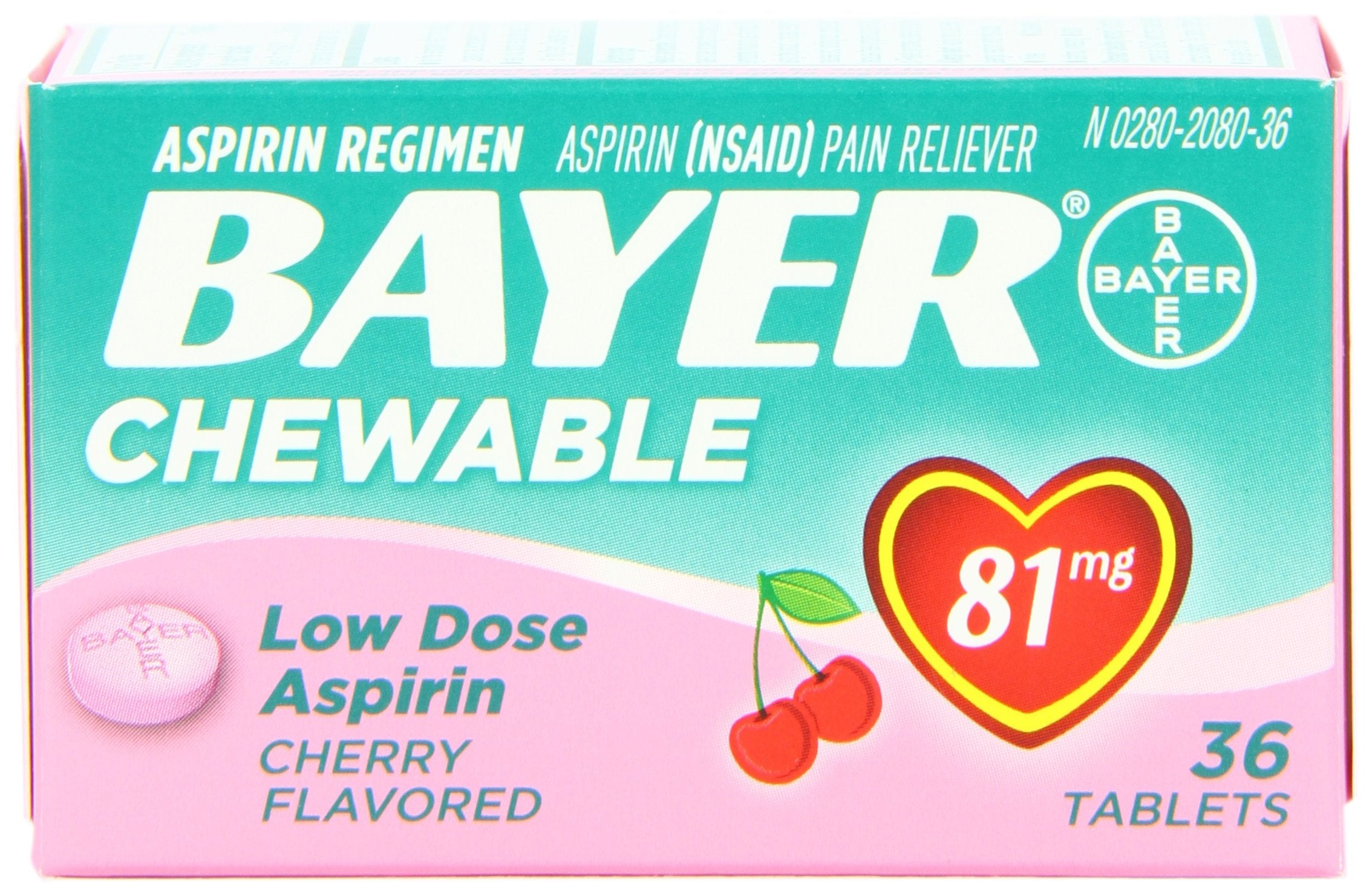 Bayer Aspirine à croquer 81 mg goût cerise, pratique pour une prise quotidienne.
