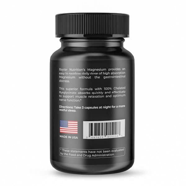Flacon Bayter Nutrition Magnésium Bisglycinate absorption efficace pour l'organisme.