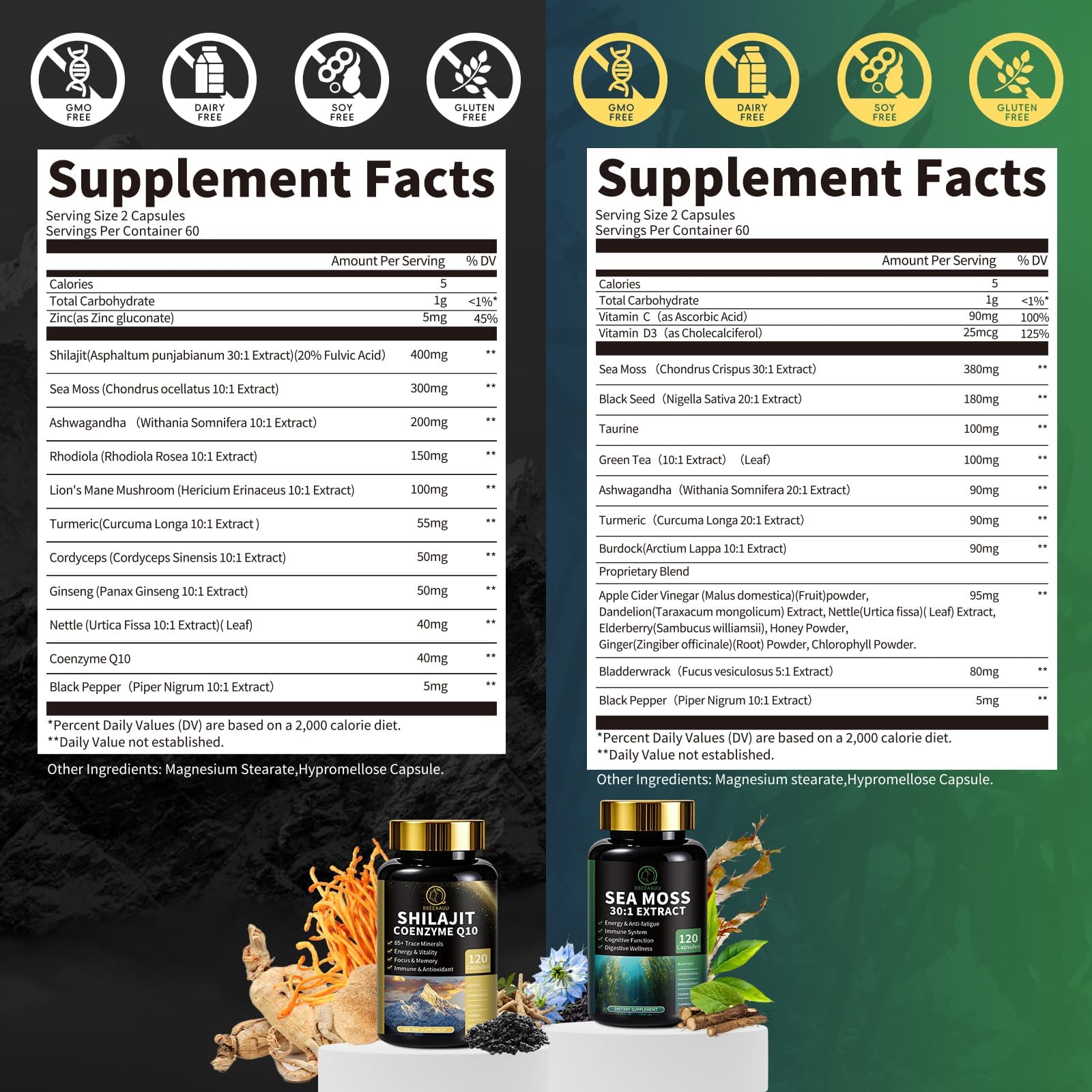 BBEEAAUU Shilajit et algues marines – capsules pour endurance et immunité.