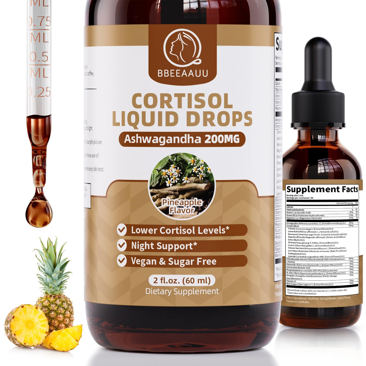 BBEEAAUU bouteille cortisol drops – dosage facile pour routine quotidienne