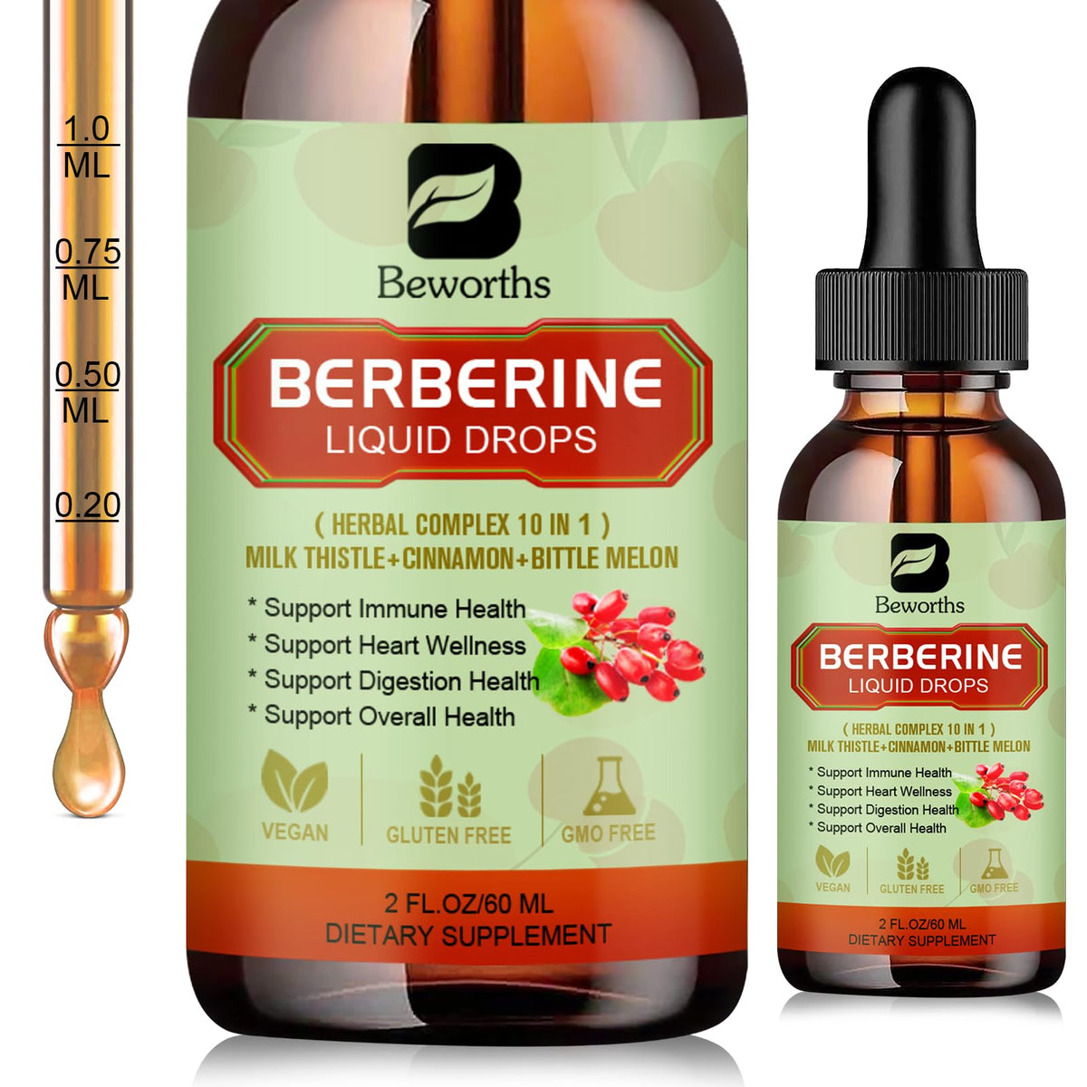 Gouttes Berberine B BEWORTHS dans une bouteille – dosage facile après les repas.