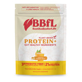 BBfL Shake protéiné végétal – bouteille crème-curcuma, énergie quotidienne et goût riche.