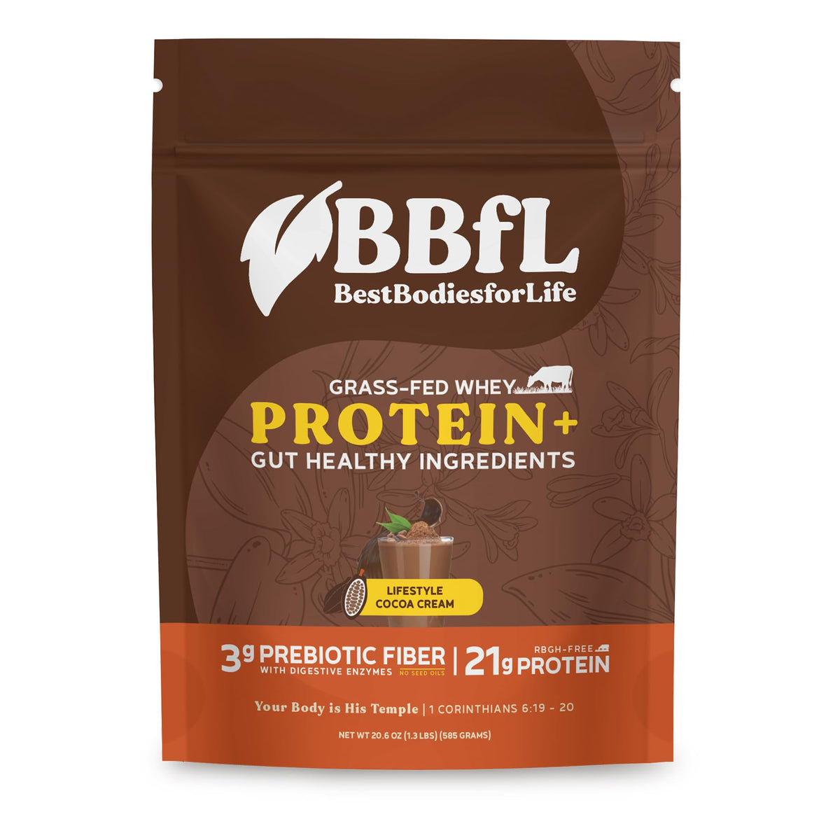 BBfL Boisson protéinée whey alimentée à l'herbe, bouteille chocolat crème pour énergie quotidienne.
