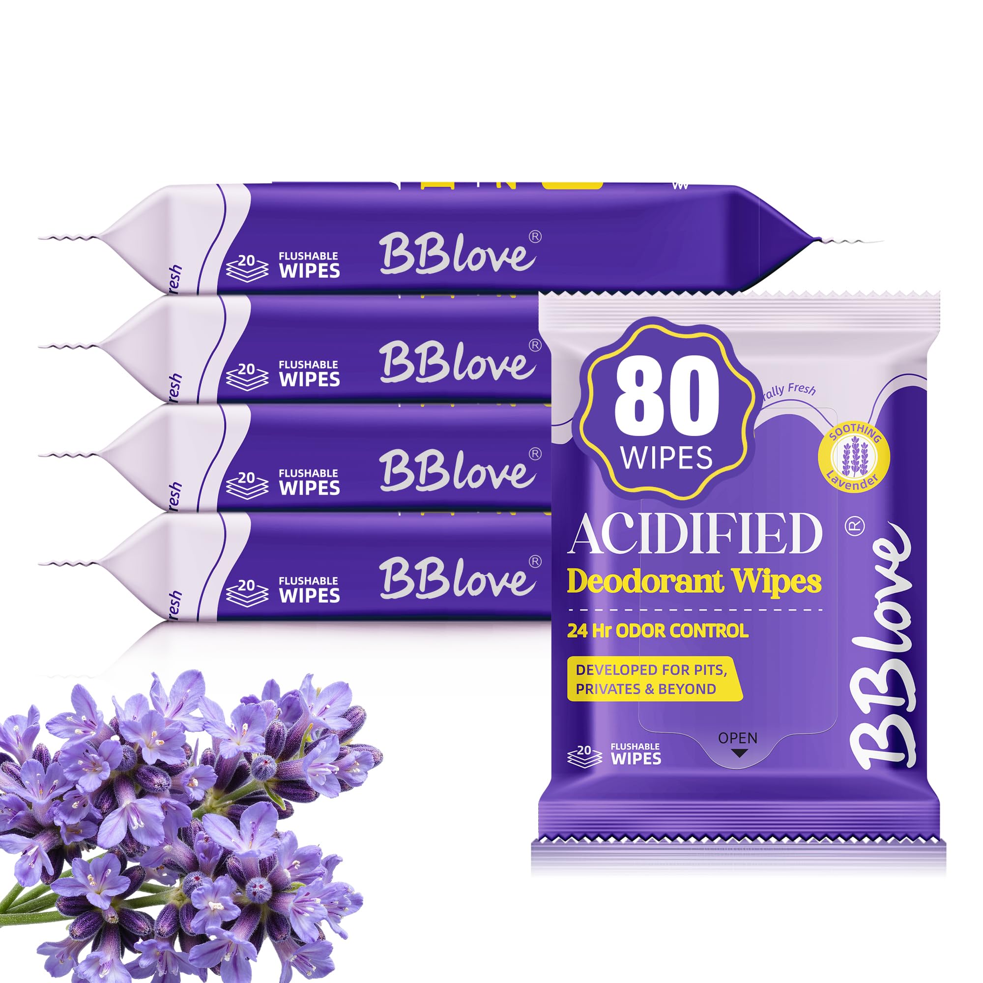 BBlove Lingettes Corps Acidifiée, texture douce et contrôle d’odeur sur 24 heures.