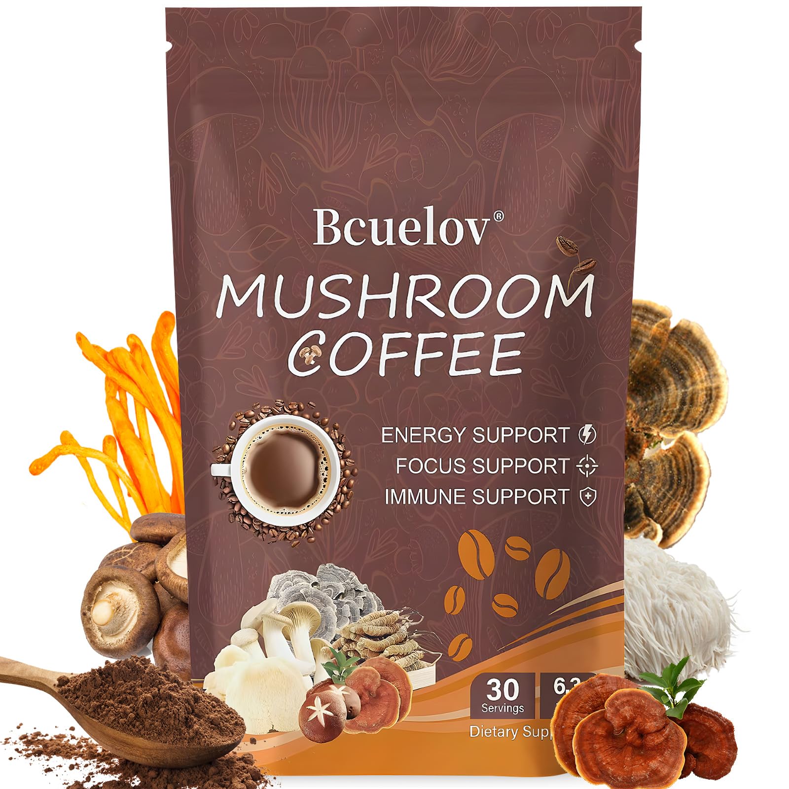 Bcuelov Café champignons énergie matinale pour démarrer la journée.