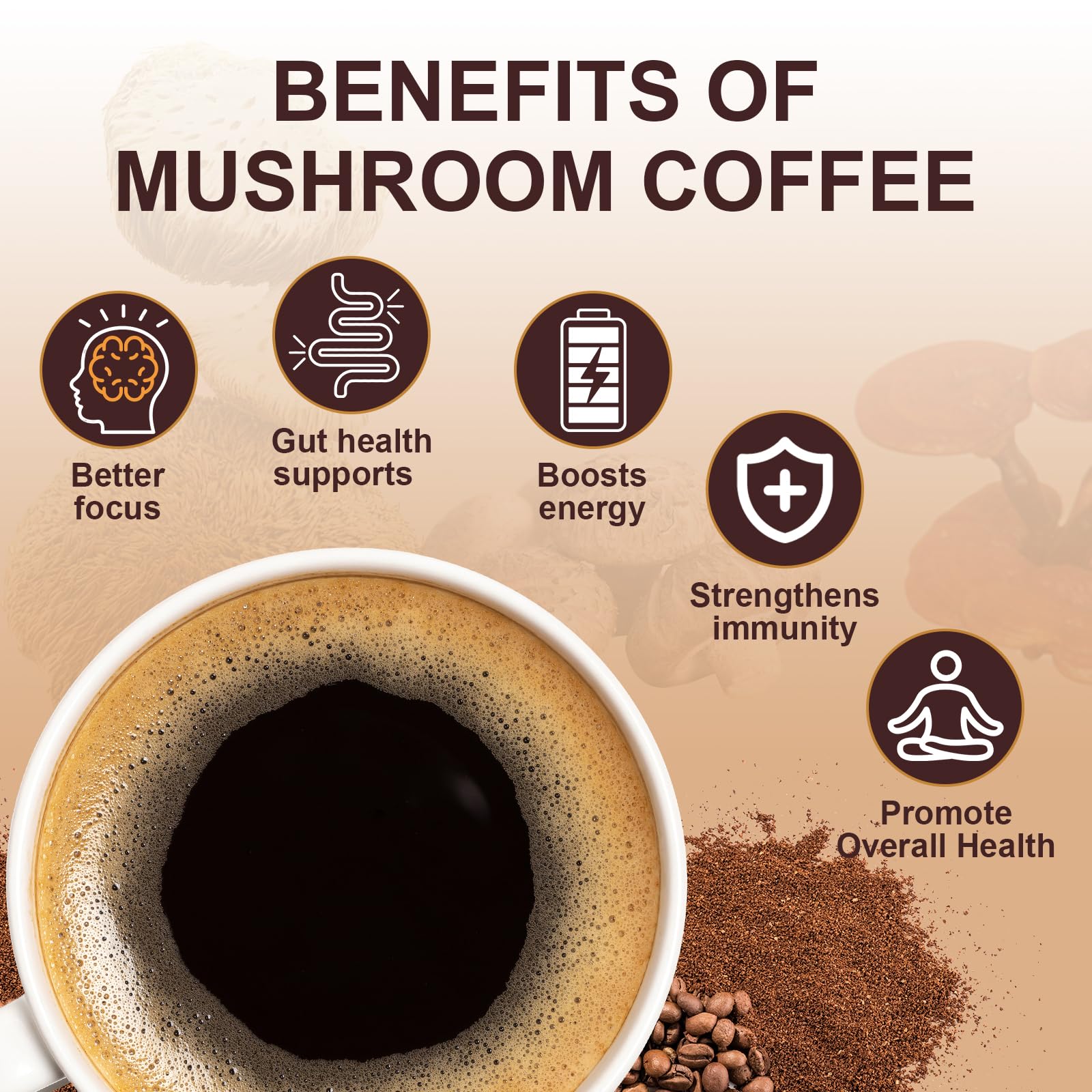 Bcuelov Café champignons humeur positive tout au long de la journée.