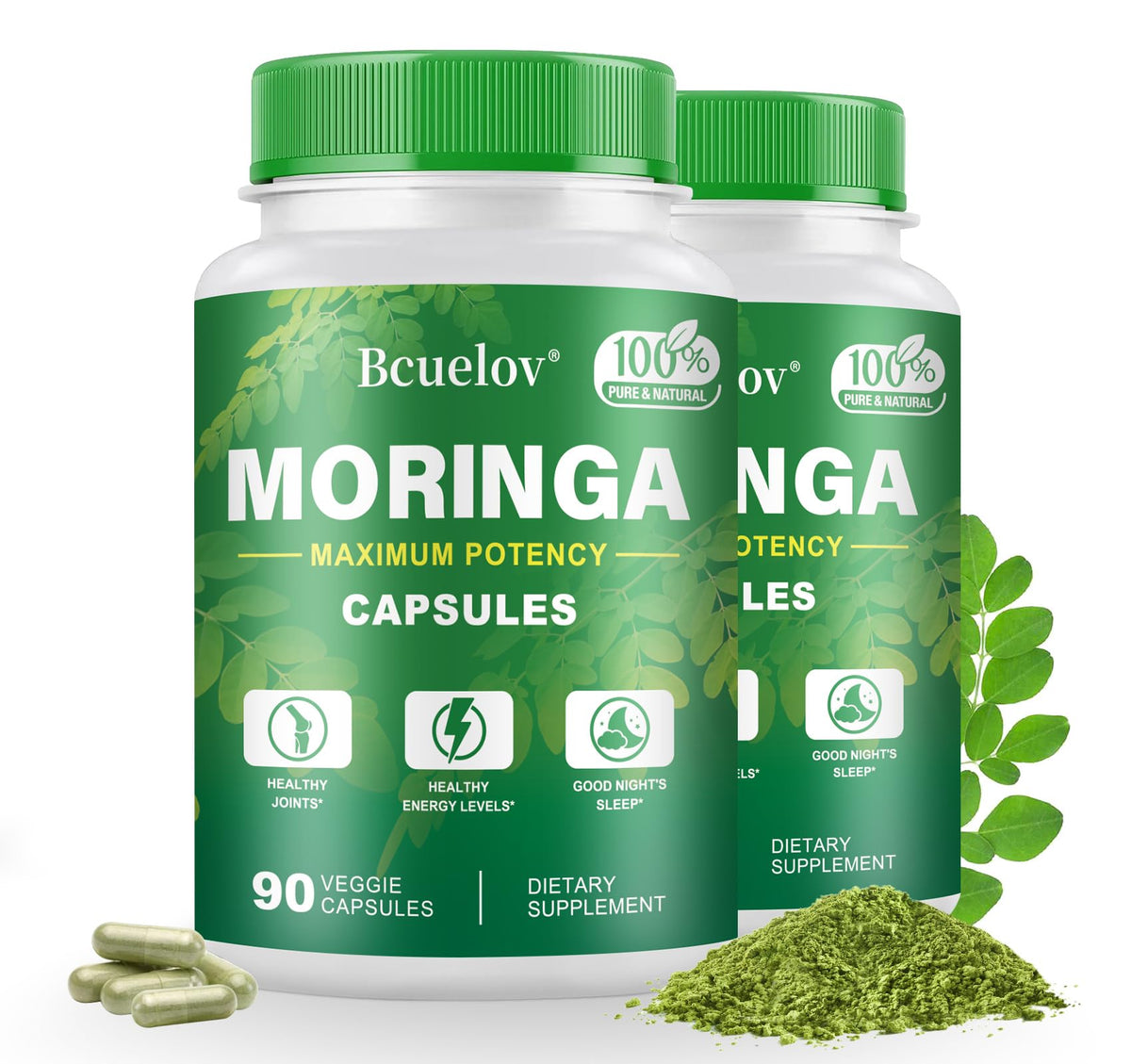 Bcuelov Moringa – Bouteille 800 mg, présentation visuelle du produit